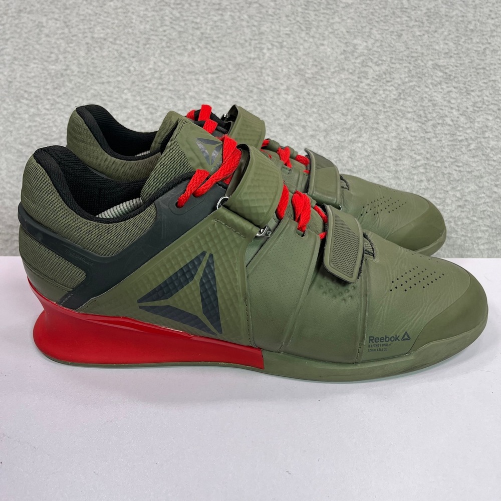 Reebok Legacy Lifter Mens 10.5 Olive Green Red Dual Strap Weightlifting BS8216